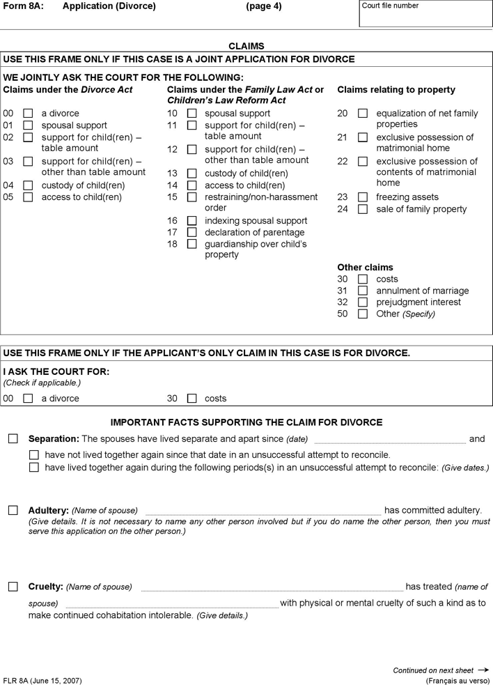 Ontario Application (Divorce) Form Page 7