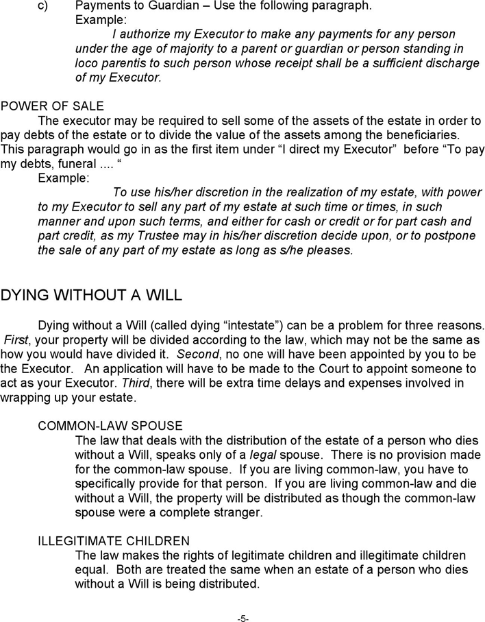 Ontario Last Will and Testament Sample Page 5