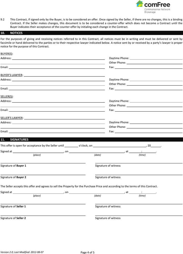 Ontario Real Estate Purchase Contract Form Page 4