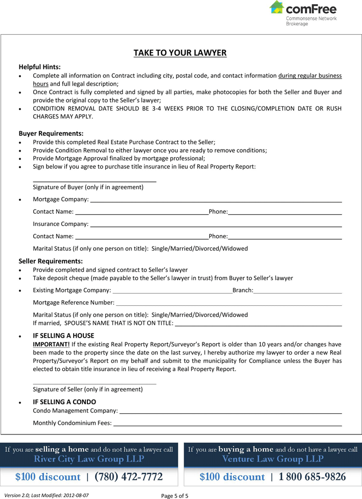 Ontario Real Estate Purchase Contract Form Page 5
