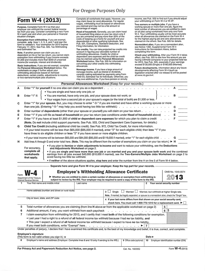 Oregon Form W-4 (2013)