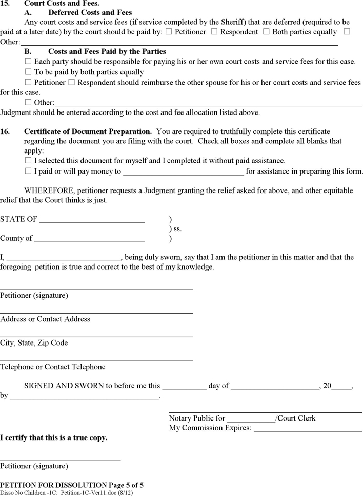 Oregon Petition for Dissolution of Marriage/Domestic Partnership (without Children) Form Page 5