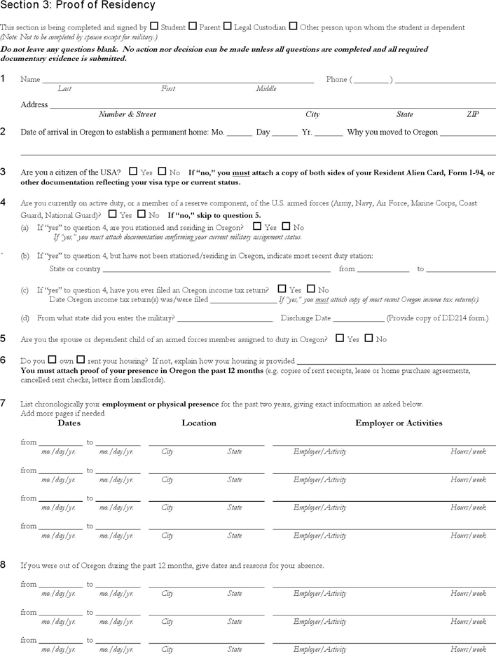 Oregon Residence Information Affidavit Form Page 5