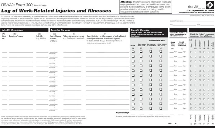 OSHA Forms For Recording Work-Related Injuries And Illnesses Page 7