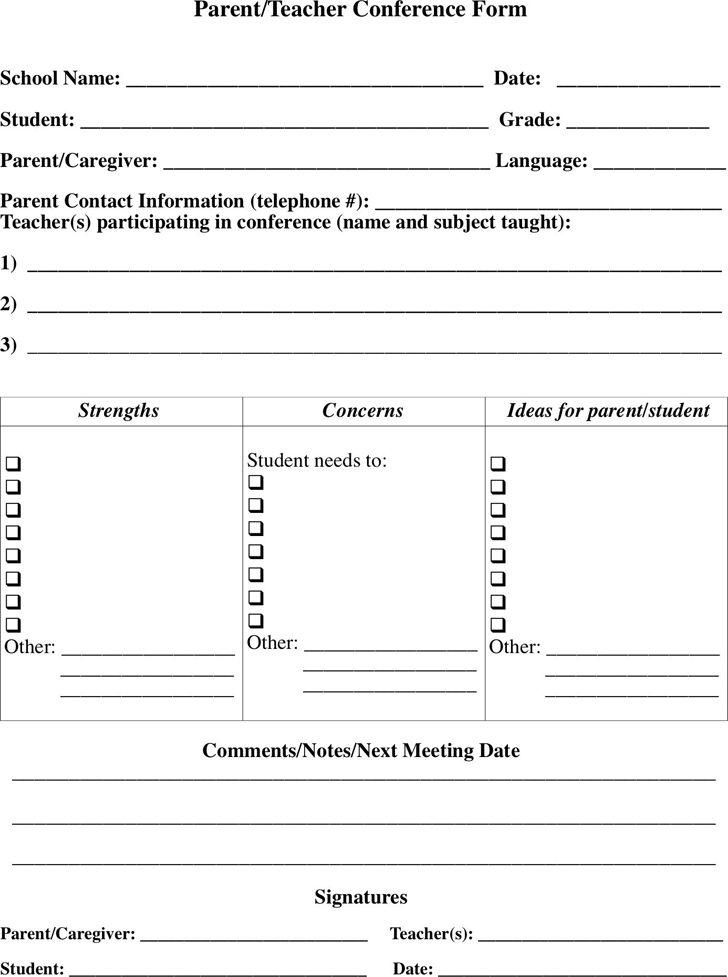 Free Parent Teacher Conference Form PDF 51KB 1 Page(s)