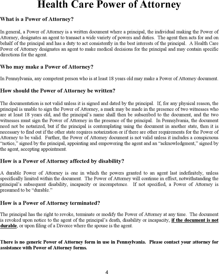 Pennsylvania Advance Directive For Health Care Page 4