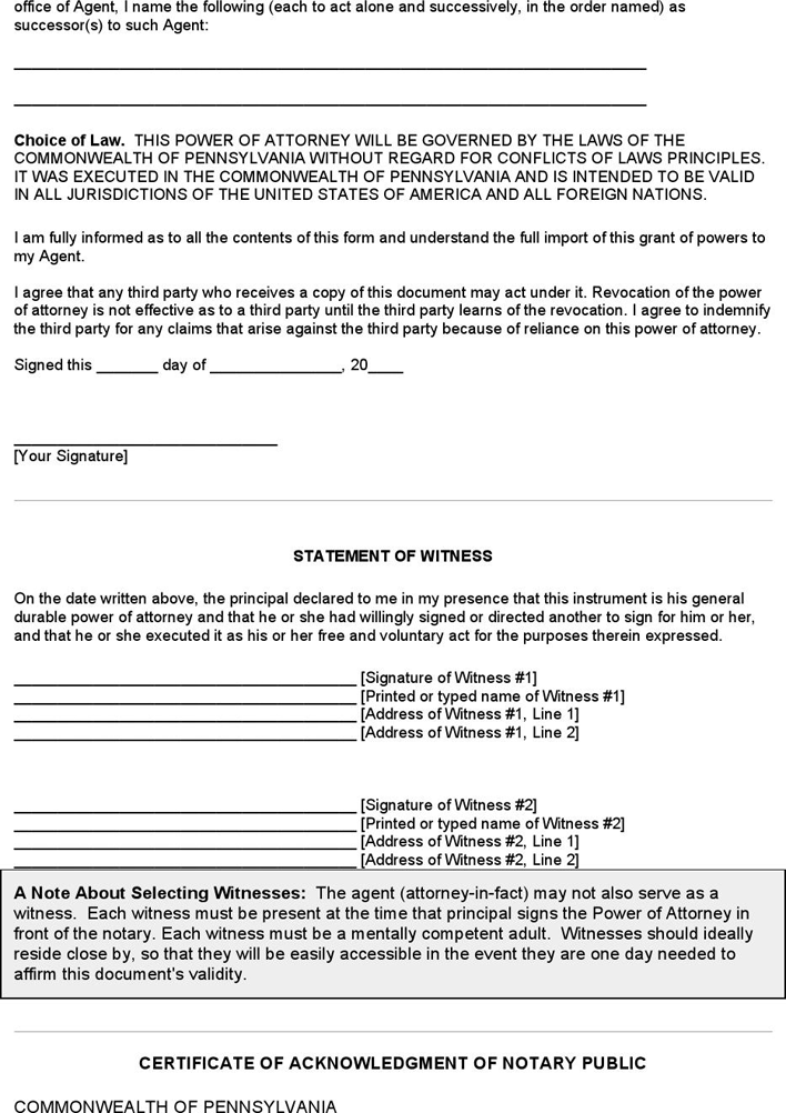 Pennsylvania General Durable Power of Attorney Form Page 5