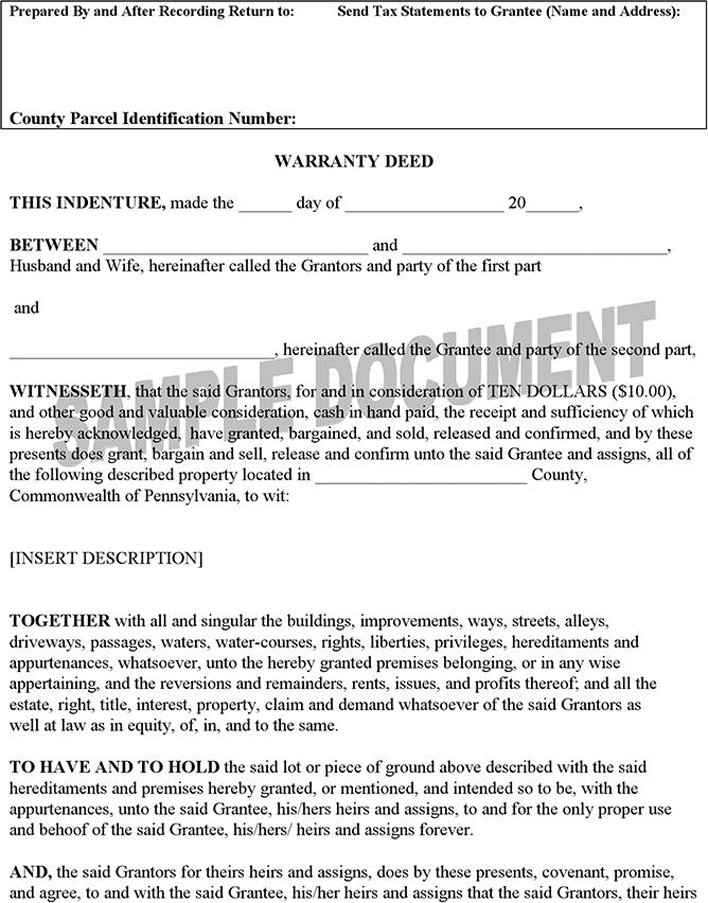 Pennsylvania Warranty Deed to Child Page 4