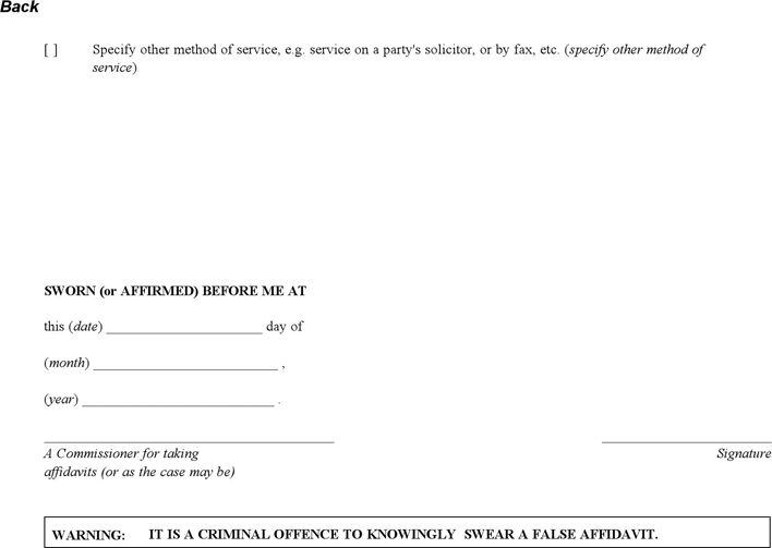 Prince Edward Island Affidavit of Service Form Page 4