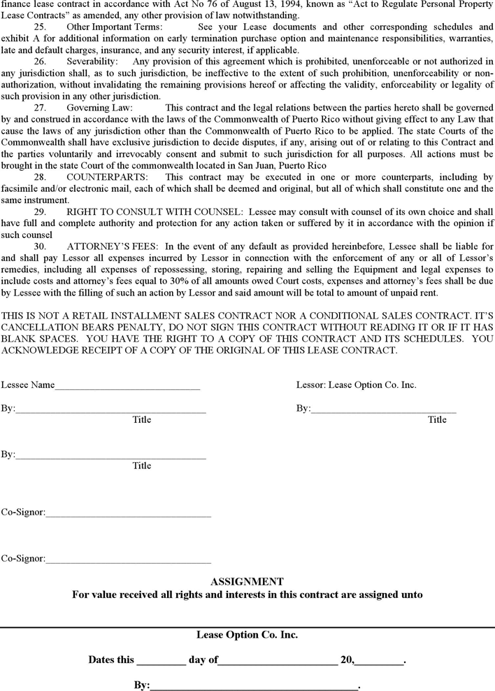 free puerto rico vehicle lease agreement form pdf 123kb 4 page s page 4