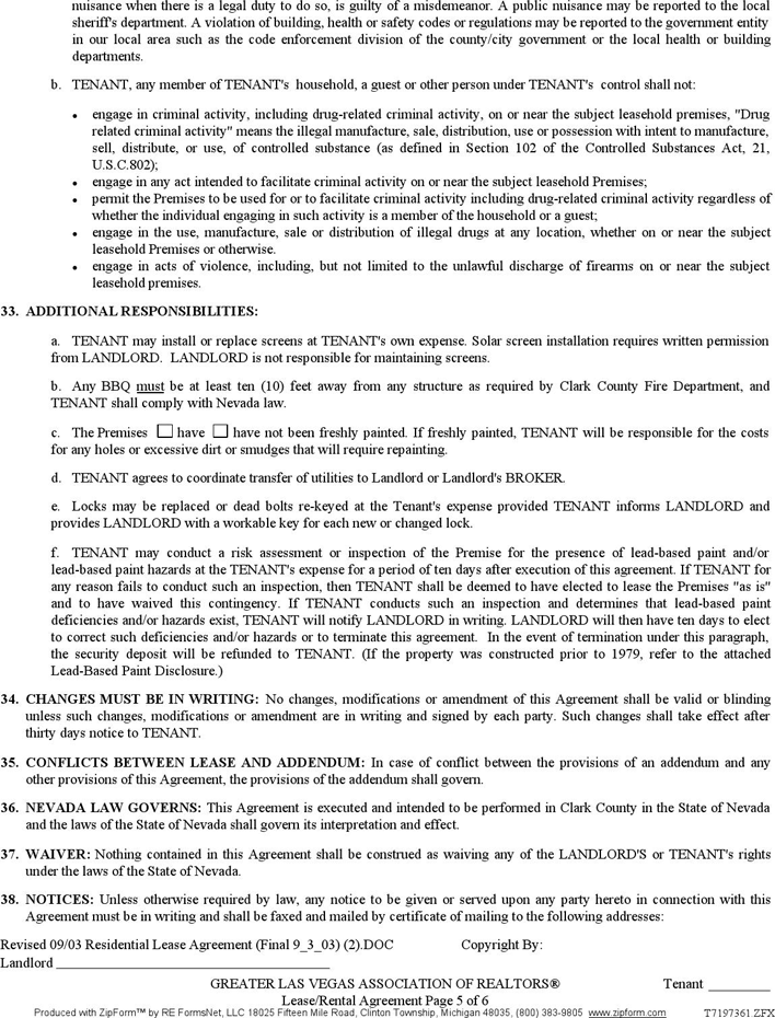 Residential Lease Agreement 3 Page 5
