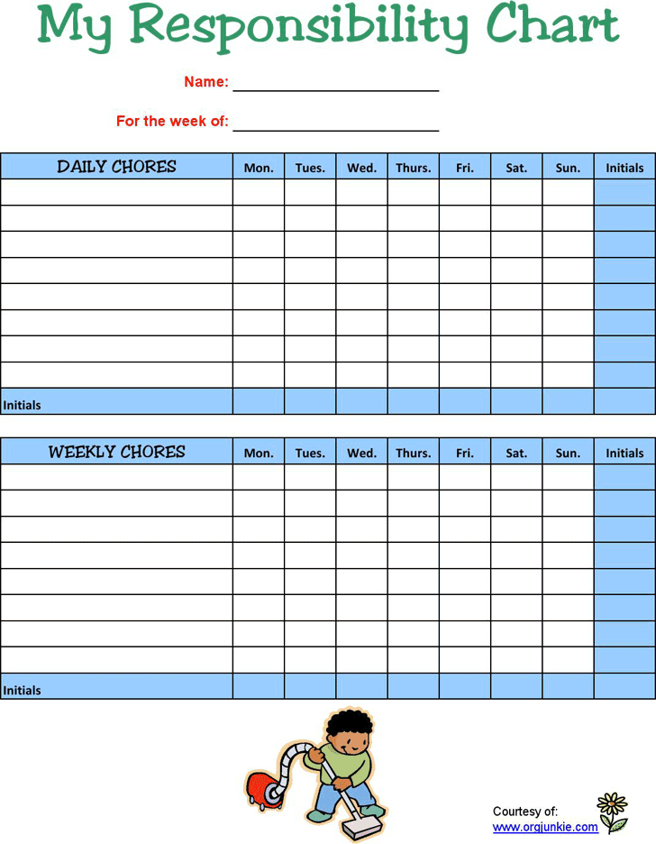 Free Responsibility Chart for Boy PDF 91KB 1 Page(s)