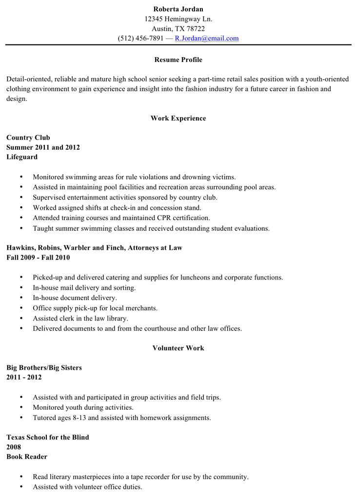 resume templates for high school