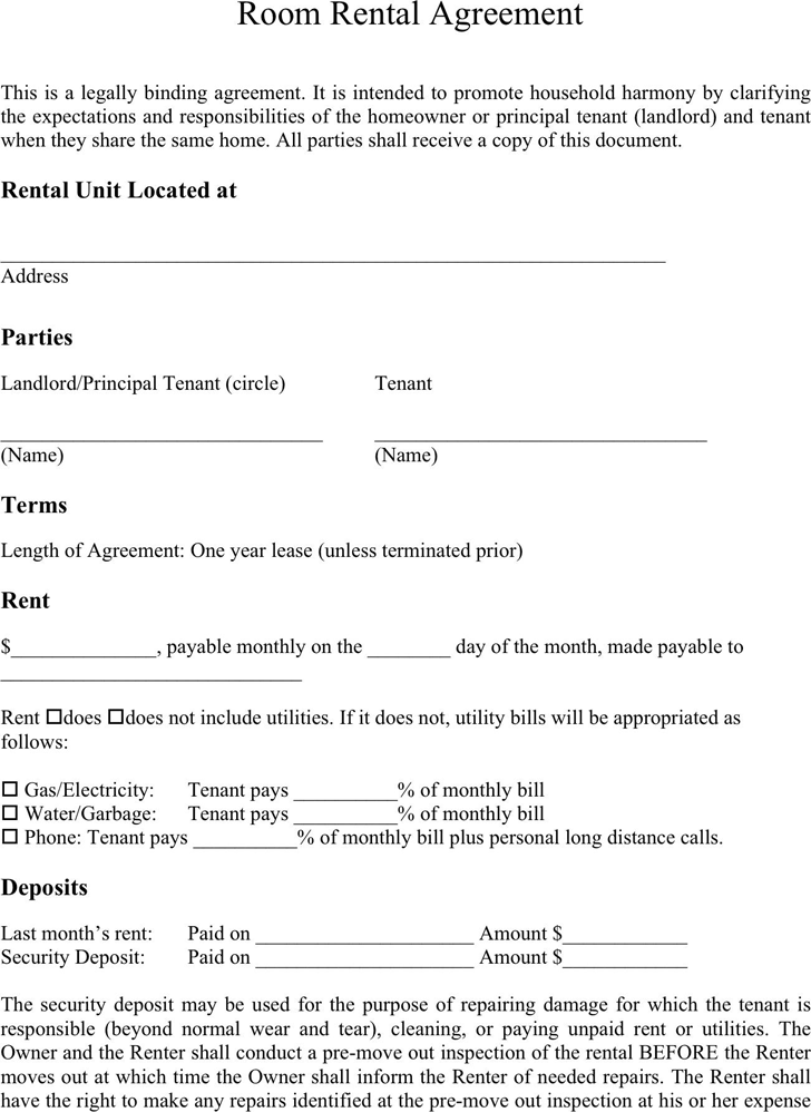 room rental agreement template free download speedy template