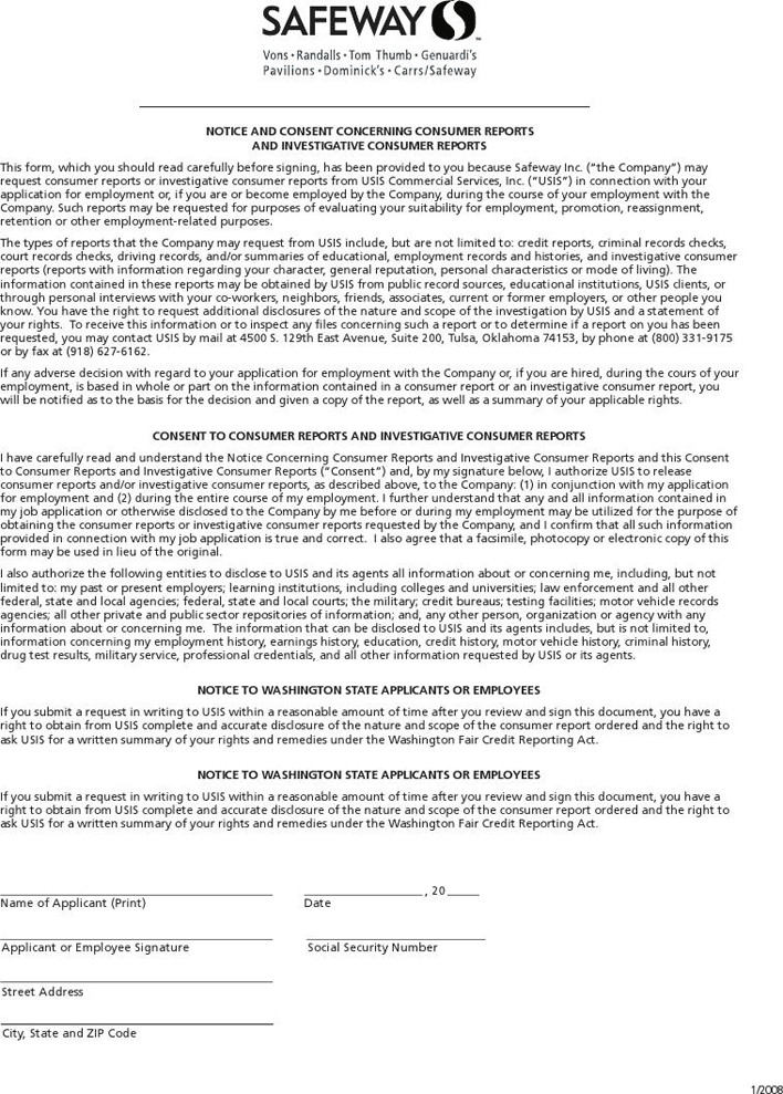 Safeway Job Application (Non-California Applicants ONLY) Page 4