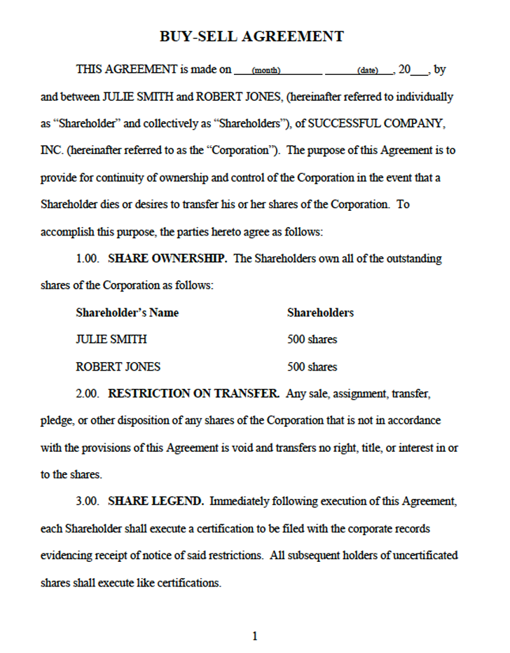 Business Buyout Agreement Template Collection