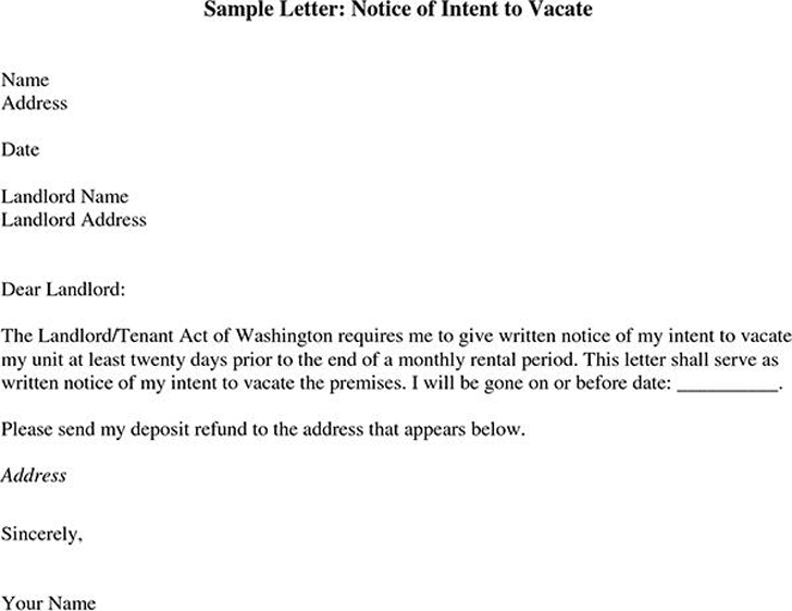 Sample Letter: Notice of Intent to Vacate