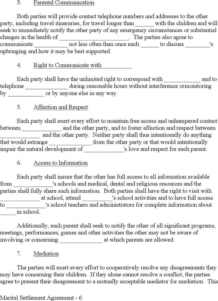 Sample Marital Settlement Agreement Provisions Page 6