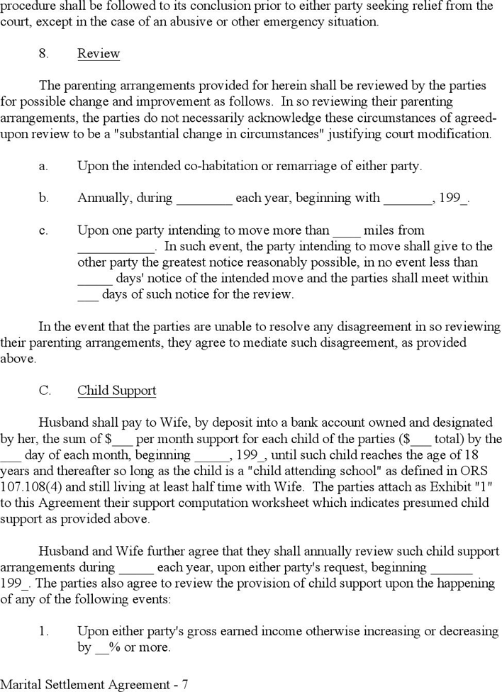 Sample Marital Settlement Agreement Provisions Page 7