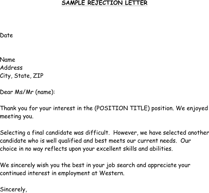 Sample Job Rejection Letter Collection Letter Template Collection