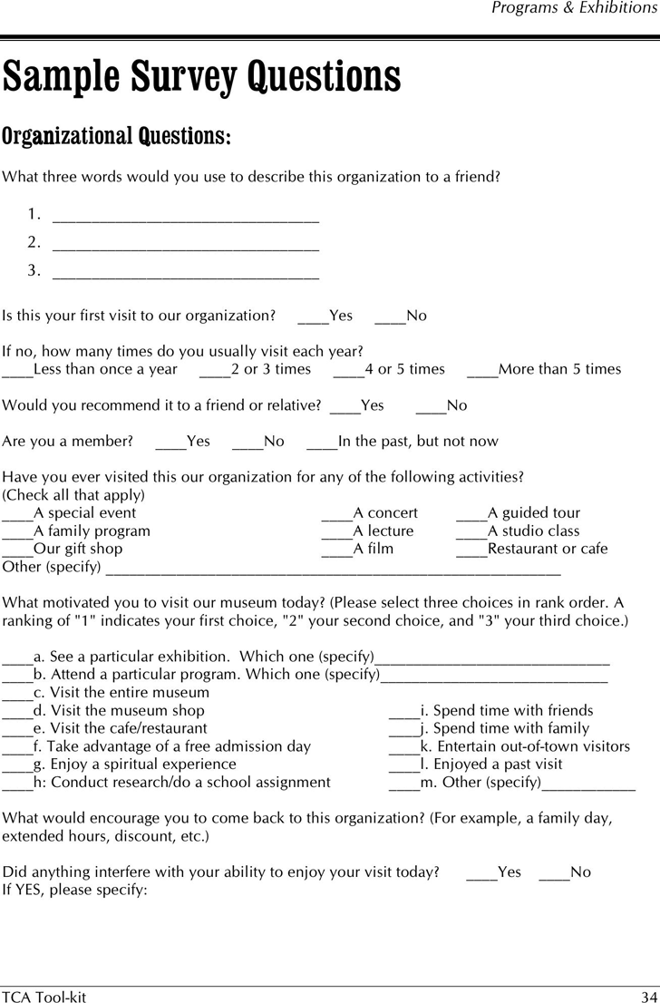 Free Sample Survey Questions - PDF | 47KB | 5 Page(s)