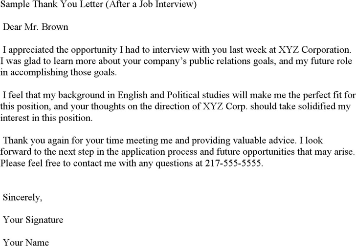 Free Sample Thank You Letter After A Job Interview Doc 23kb 1 Page S