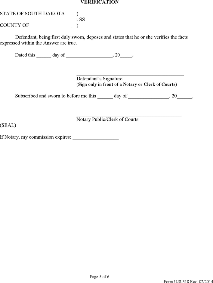 South Dakota Answer (with Minor Children) Form Page 5