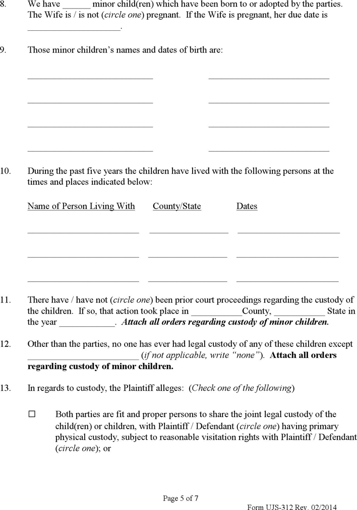 South Dakota Complaint (with Minor Children) Form Page 5