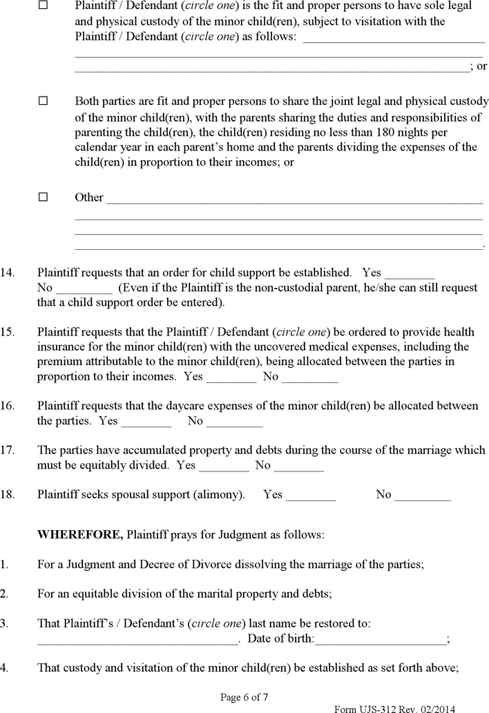 South Dakota Complaint (with Minor Children) Form Page 6