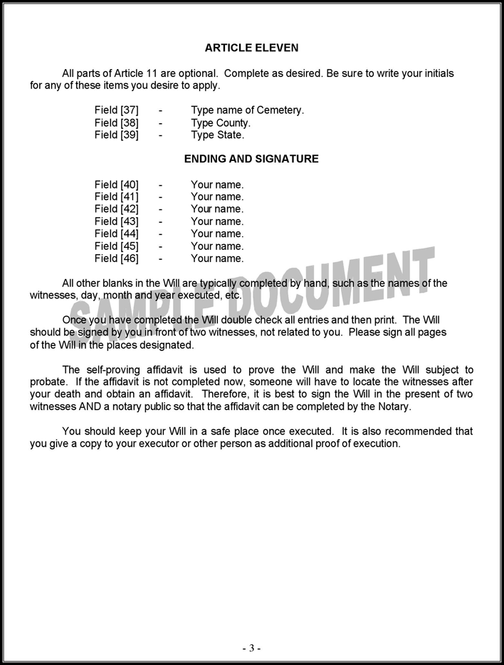 South Dakota Last Will and Testament Form Page 3