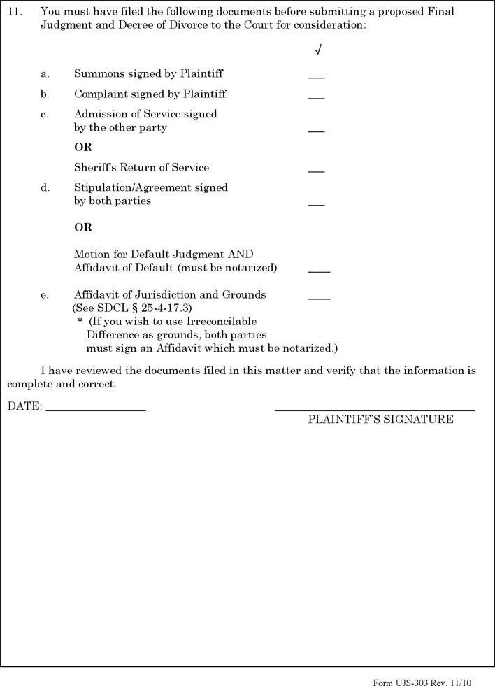 Free South Dakota pro se Divorce Checklist Form PDF 80KB 2 Page(s