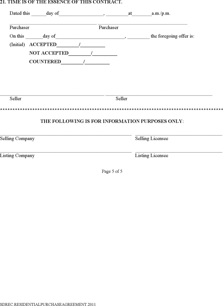 South Dakota Purchase Agreement - Residental Sales Form Page 5