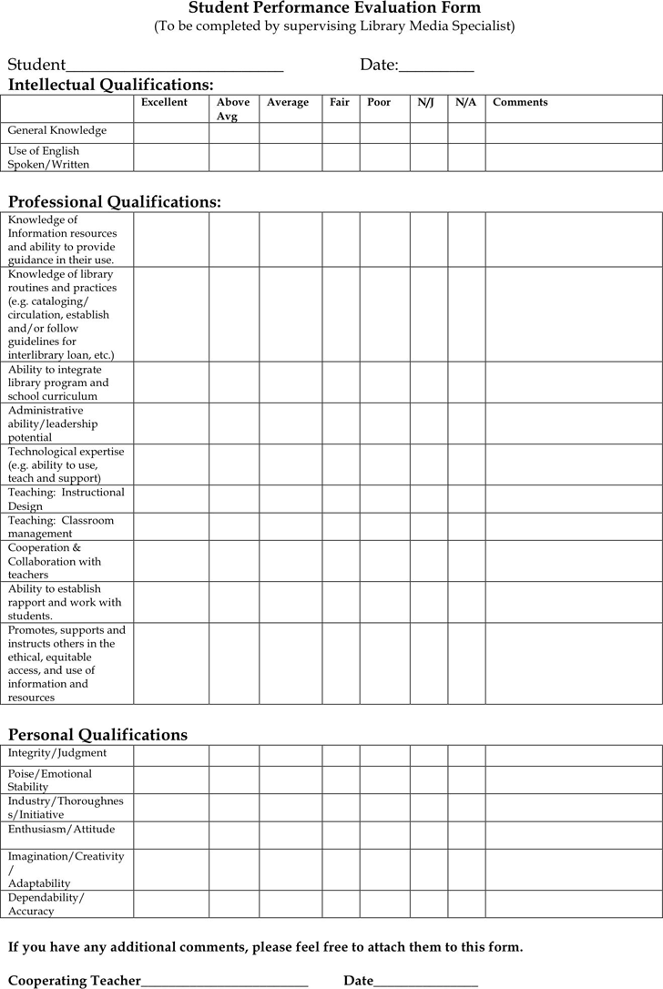 Student Evaluation Form Template