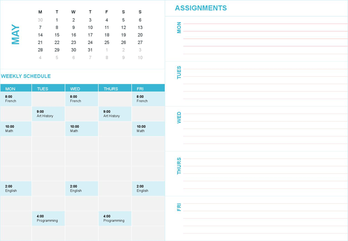 Student Weekly Planning Calendar (Any Year, Mon-Sun) Page 5