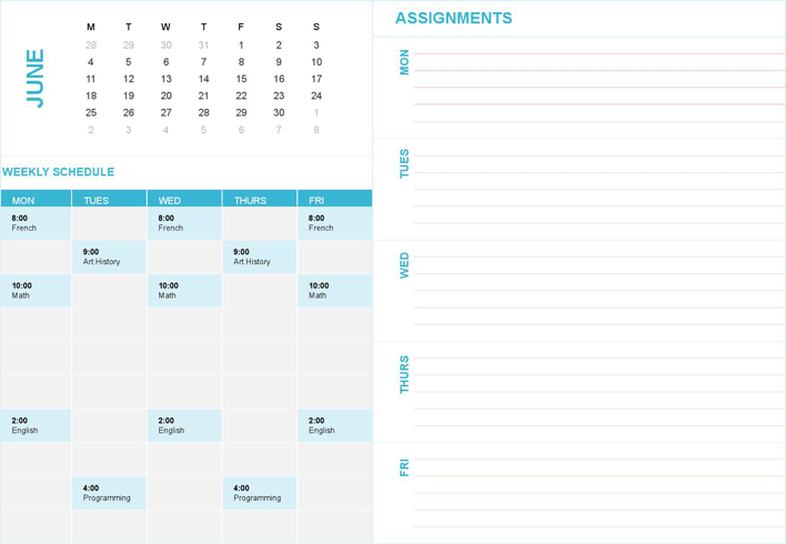 Student Weekly Planning Calendar (Any Year, Mon-Sun) Page 6