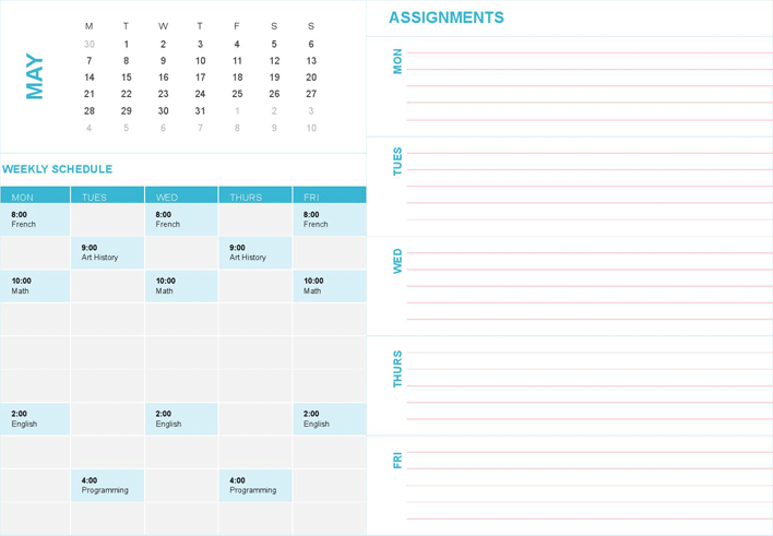 Student Weekly Schedule Template Page 5