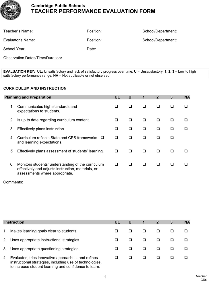 Free Teacher Evaluation Form - PDF | 33KB | 4 Page(s)