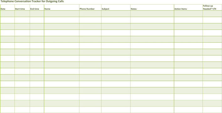 Telephone Conversation Tracker (for Incoming and Outgoing Calls) Page 2