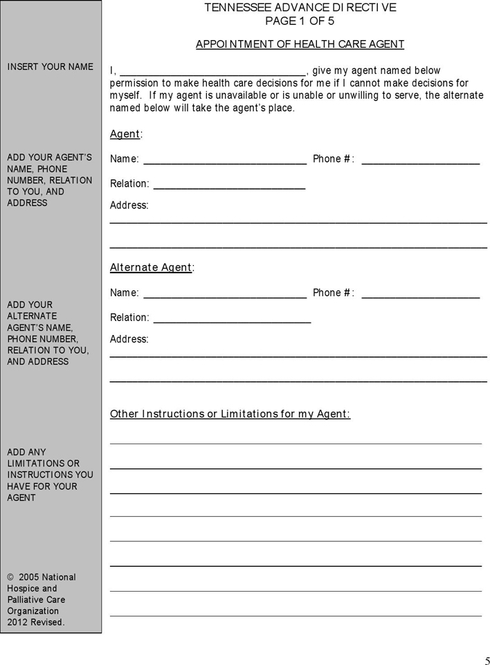 Tennessee Advance Health Care Directive Form Page 5