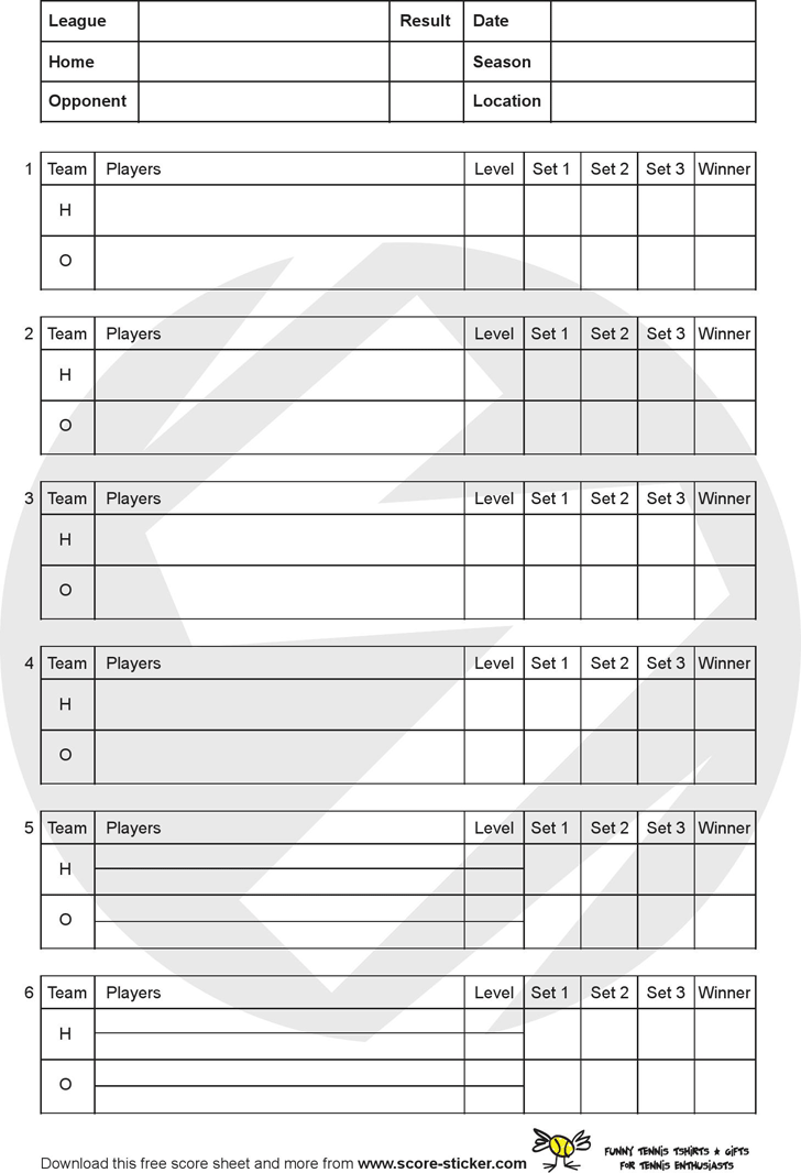Printable Tennis Score Sheet Printable Word Searches