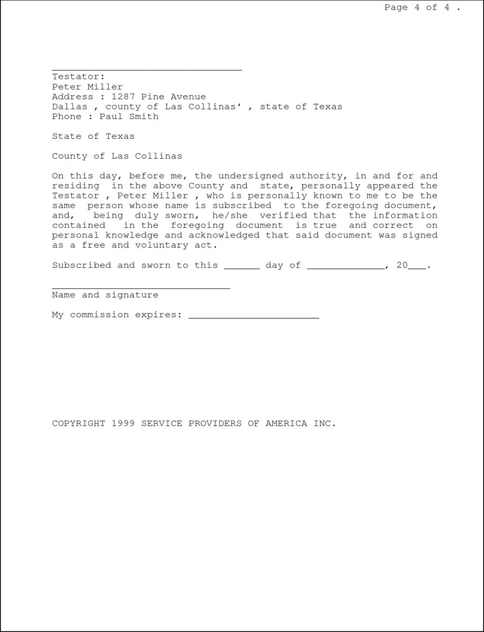 Texas Last Will And Testament Sample Page 4