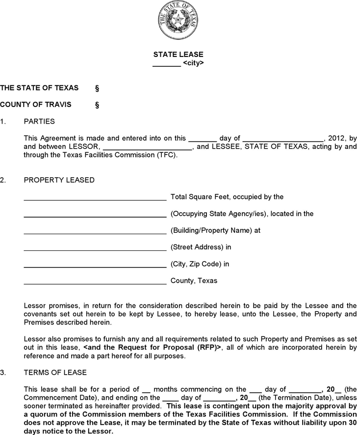 Free Texas Standard State Lease Contract Form PDF 114KB 19 Page(s)