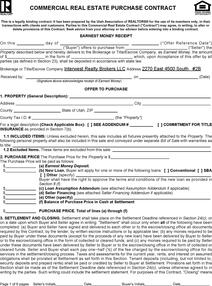free-utah-commercial-real-estate-purchase-contract-form-pdf-27kb