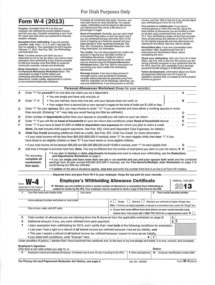 Utah Form W-4 (2013)