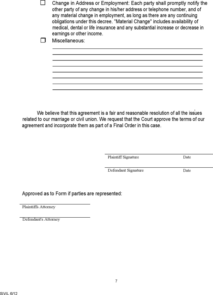 Vermont Final Stipulation: Property, Debts and Spousal Support Form Page 7