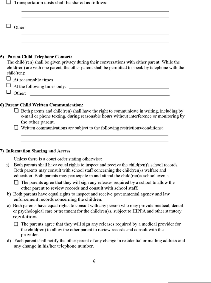 Vermont PR&R Stipulation (Parenting Plan) Form Page 6