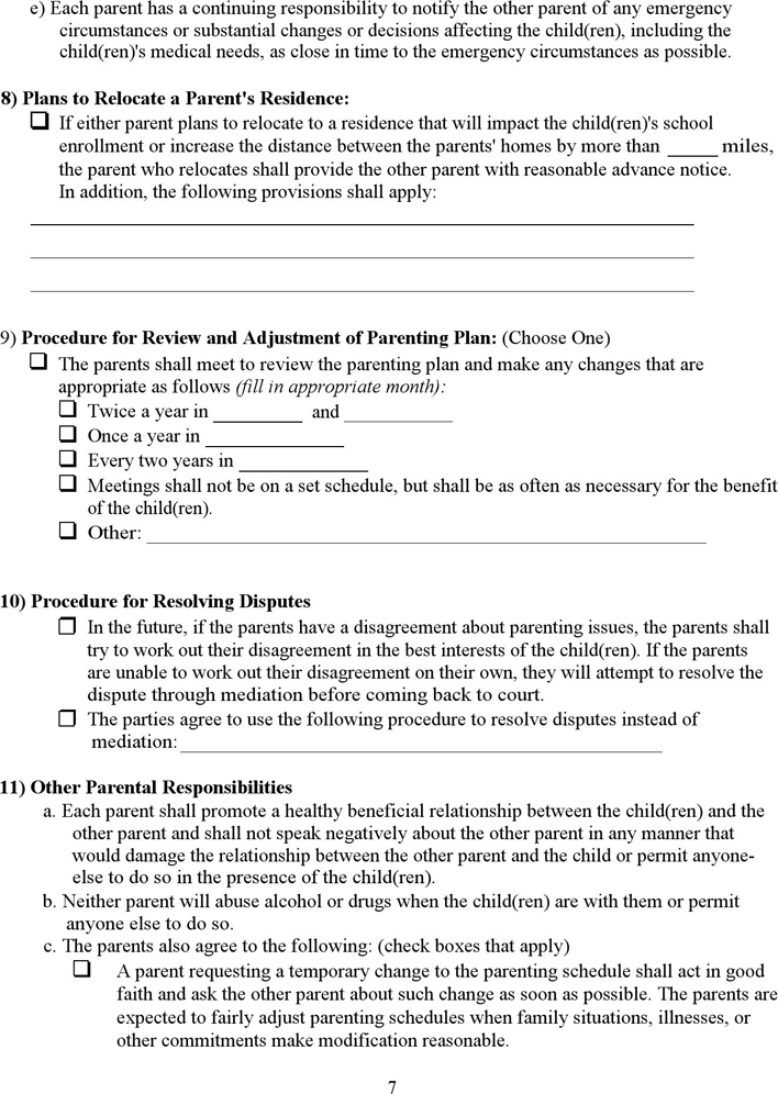 Vermont PR&R Stipulation (Parenting Plan) Form Page 7