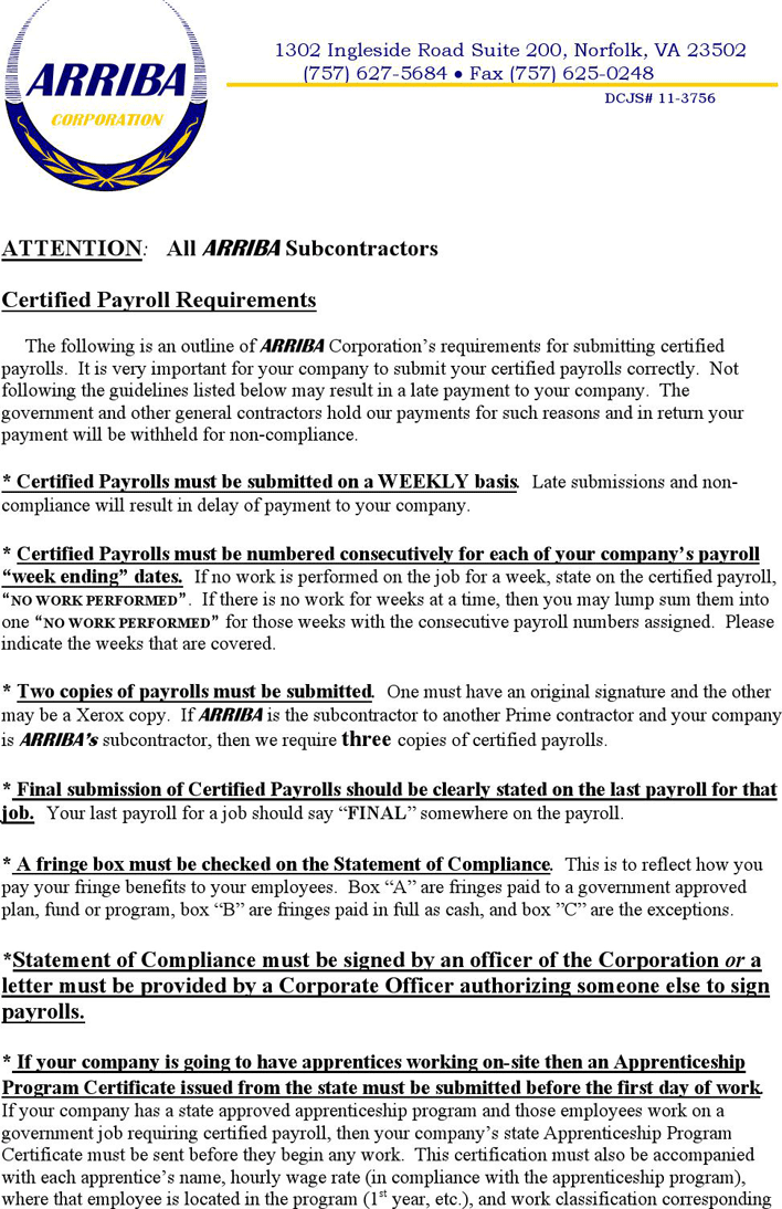 Virginia Government Job Certified Payroll Requirement Page 4
