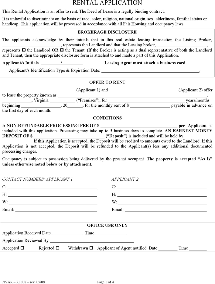 Virginia Rental Application Form
