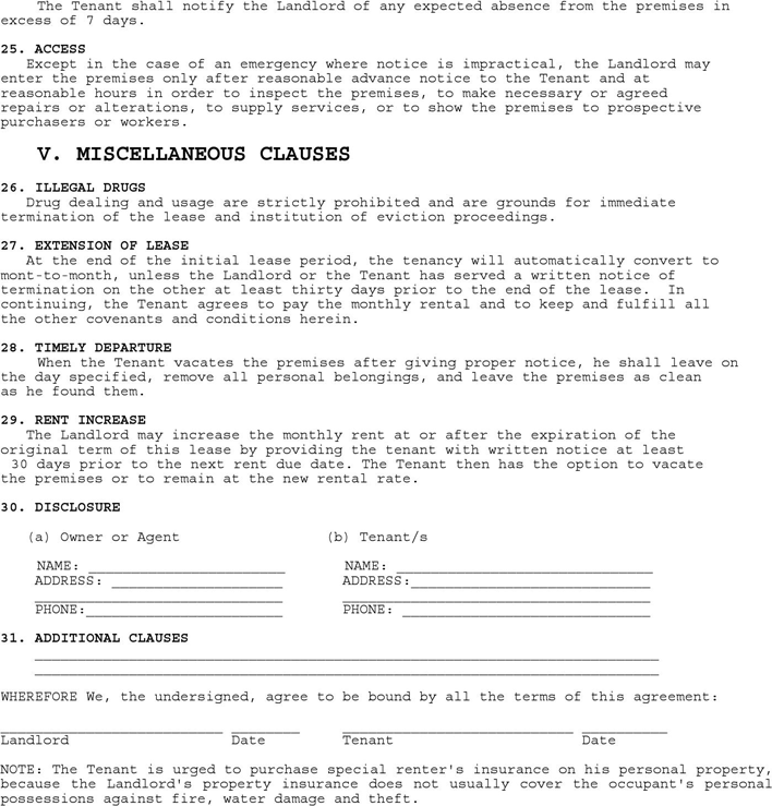 Virginia Residential Lease Agreement Form Page 4